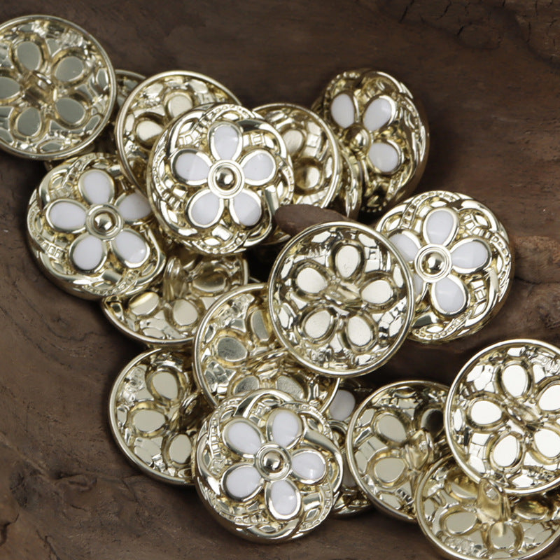 19MM Daisy-Shaped White Gold Metal Buttons for Woolen Short Coats 10pcs - Lots of Buttons
