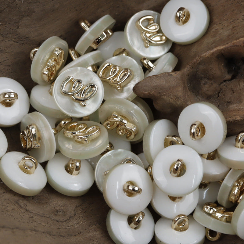 11.5mm Round Beige Decorative Resin Buttons with Metal Handle 20pcs - Lots of Buttons