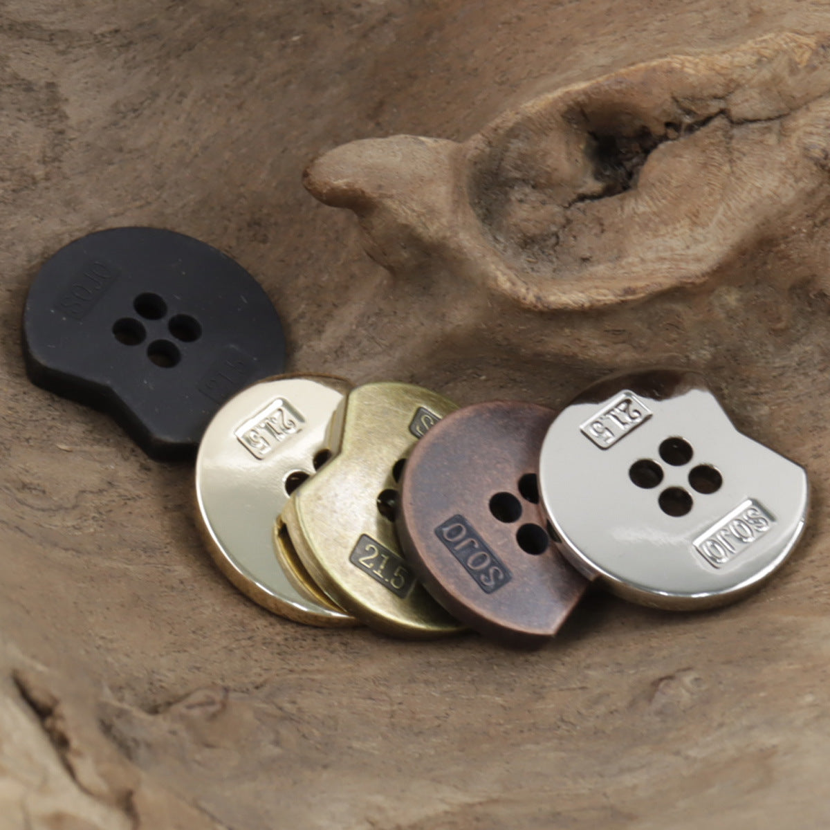 Minimalist Irregular Notched 4-Hole Metal Buttons 10pcs - Lots of Buttons