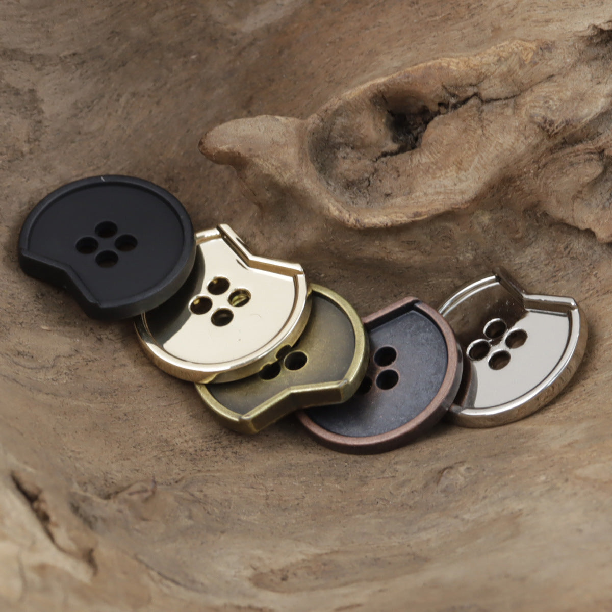 Minimalist Irregular Notched 4-Hole Metal Buttons 10pcs - Lots of Buttons