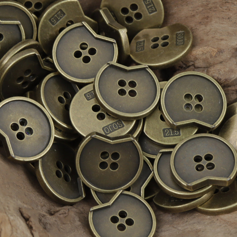 Minimalist Irregular Notched 4-Hole Metal Buttons 10pcs - Lots of Buttons