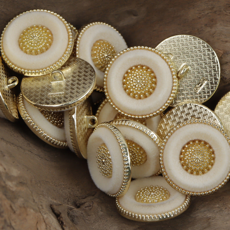 Round Snow Velvet White Gold Metal Buttons for Lady's Luxurious Coats 10pcs - Lots of Buttons