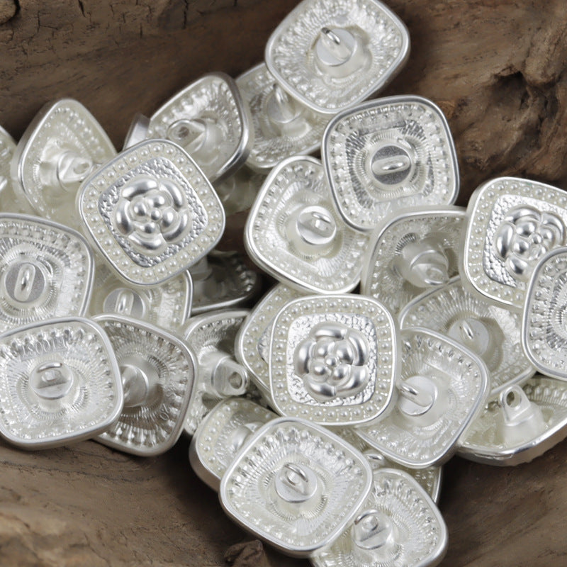Square Silver Rose Metal Shank Buttons 10pcs - Lots of Buttons