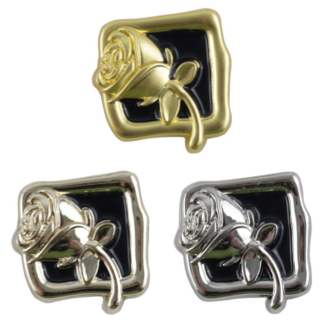Square Black and Gold Rose Metal Shank Buttons 10pcs - Lots of Buttons
