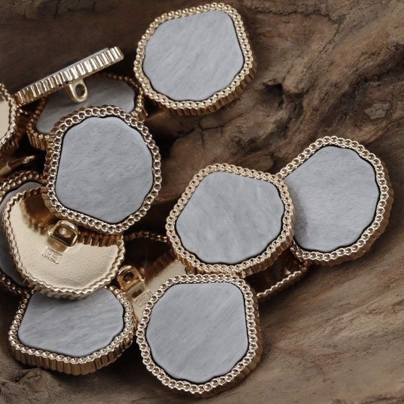 Irregular Marble-Like Texture Resin Metal Combined Shank Buttons 10pcs - Lots of Buttons