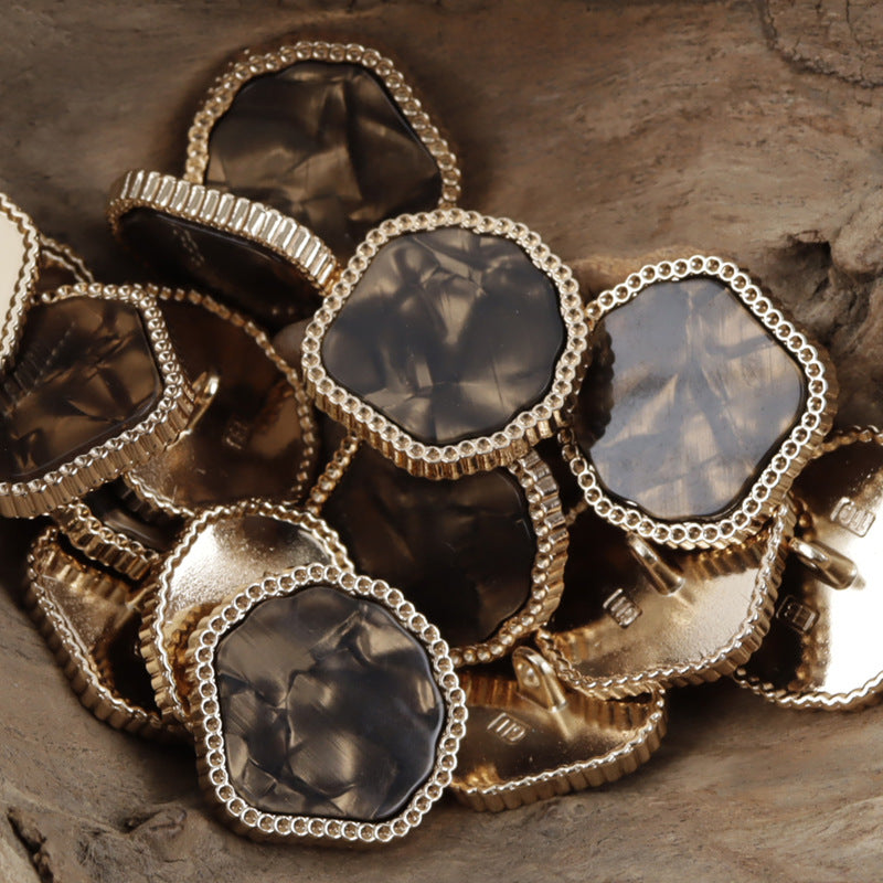 Irregular Marble-Like Texture Resin Metal Combined Shank Buttons 10pcs - Lots of Buttons