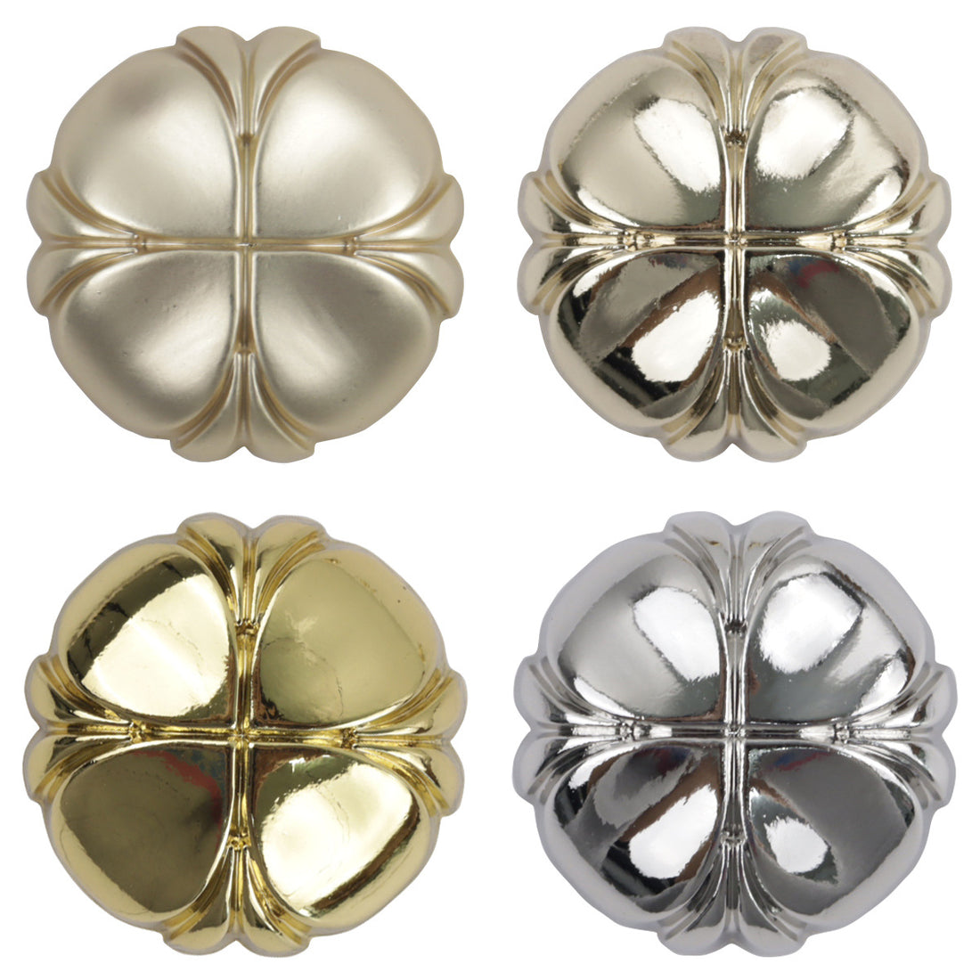 Four-Leaf Clover Misty Gold Metal Shank Buttons - 10pcs - Lots of Buttons