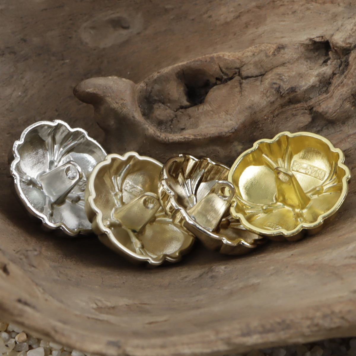 Four-Leaf Clover Misty Gold Metal Shank Buttons - 10pcs - Lots of Buttons