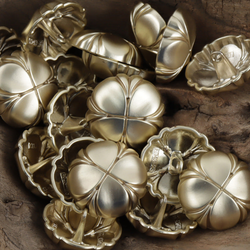Four-Leaf Clover Misty Gold Metal Shank Buttons - 10pcs - Lots of Buttons