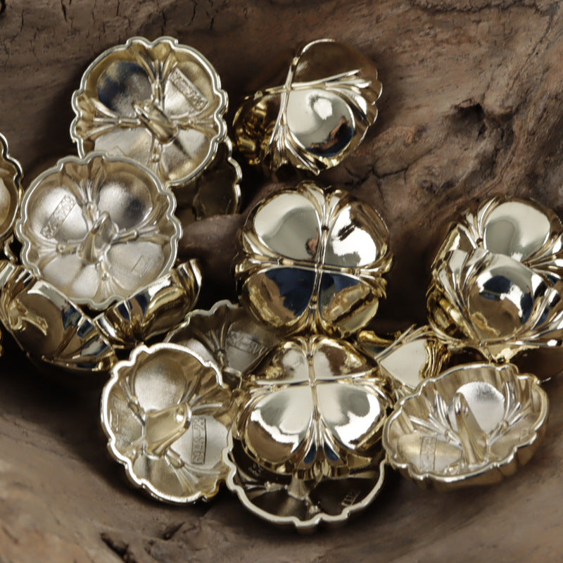 Four-Leaf Clover Misty Gold Metal Shank Buttons - 10pcs - Lots of Buttons
