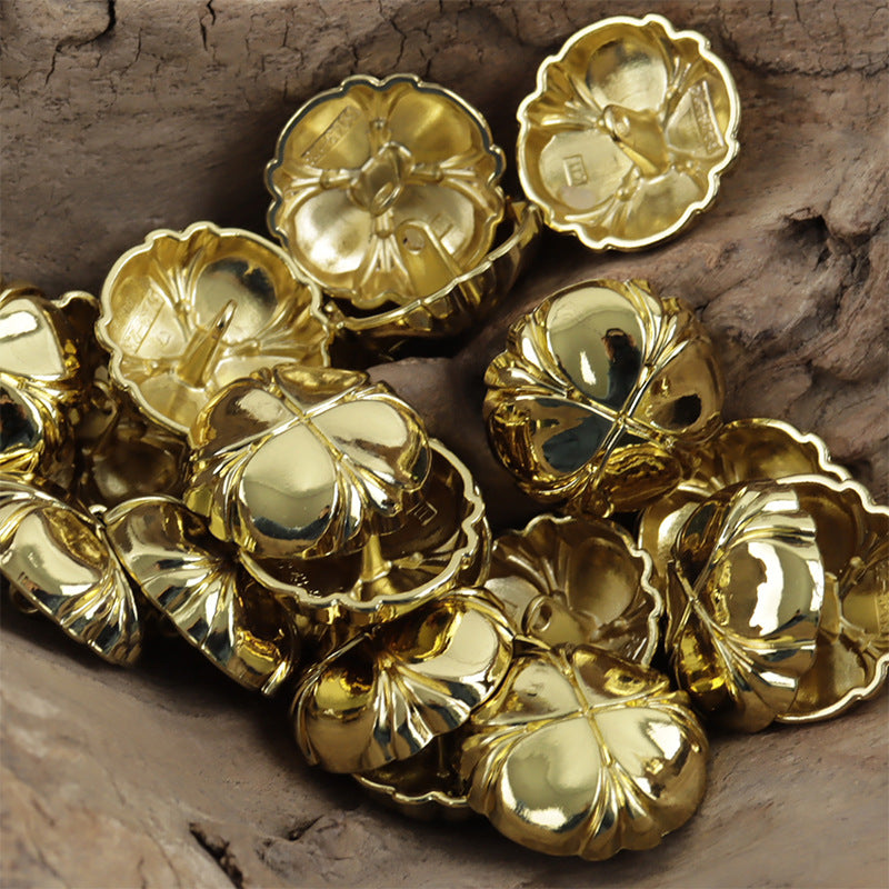 Four-Leaf Clover Misty Gold Metal Shank Buttons - 10pcs - Lots of Buttons