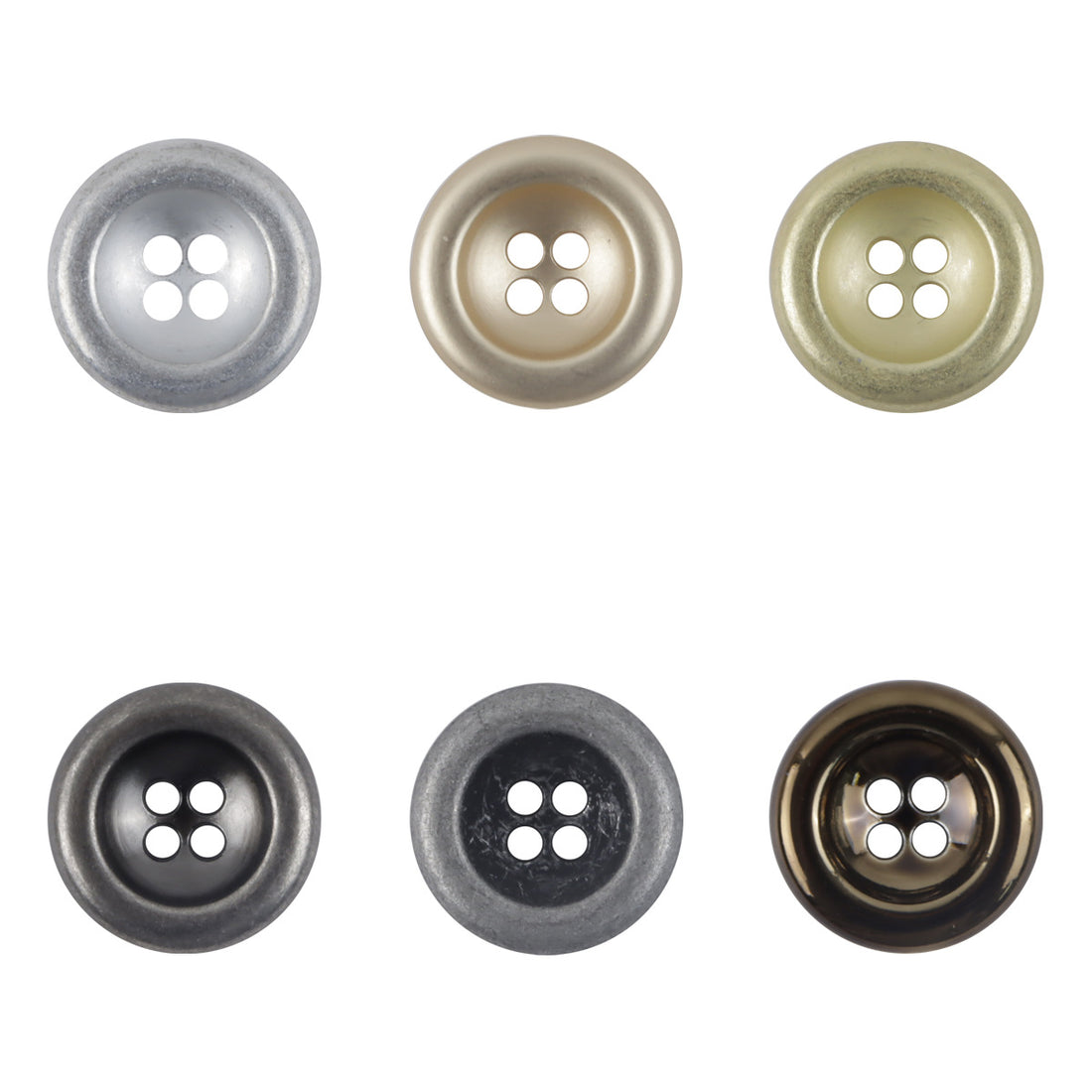 Vintage Double-Sided Aged Gold Silver 4-Hole Metal Buttons,10pcs - Lots of Buttons