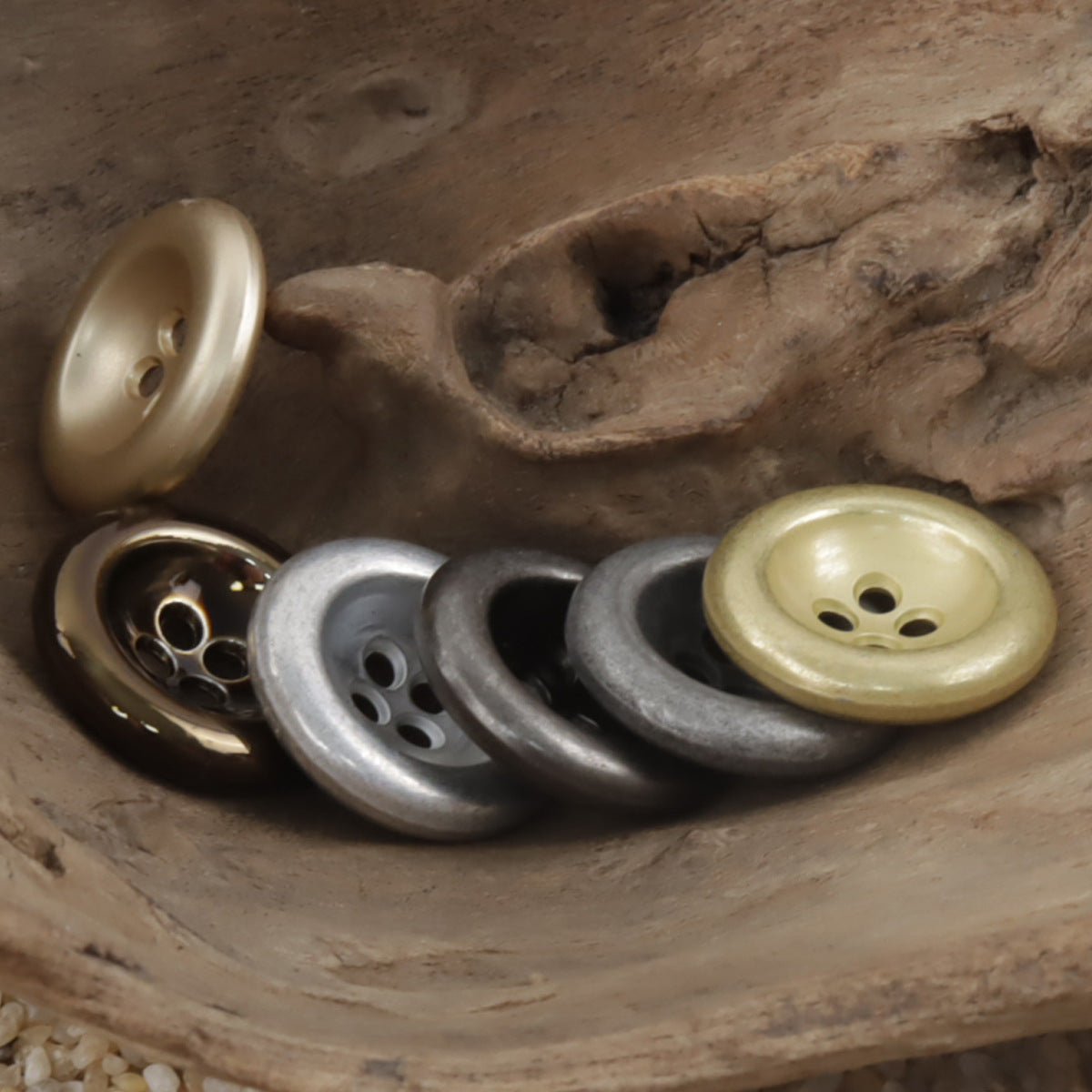 Vintage Double-Sided Aged Gold Silver 4-Hole Metal Buttons,10pcs - Lots of Buttons