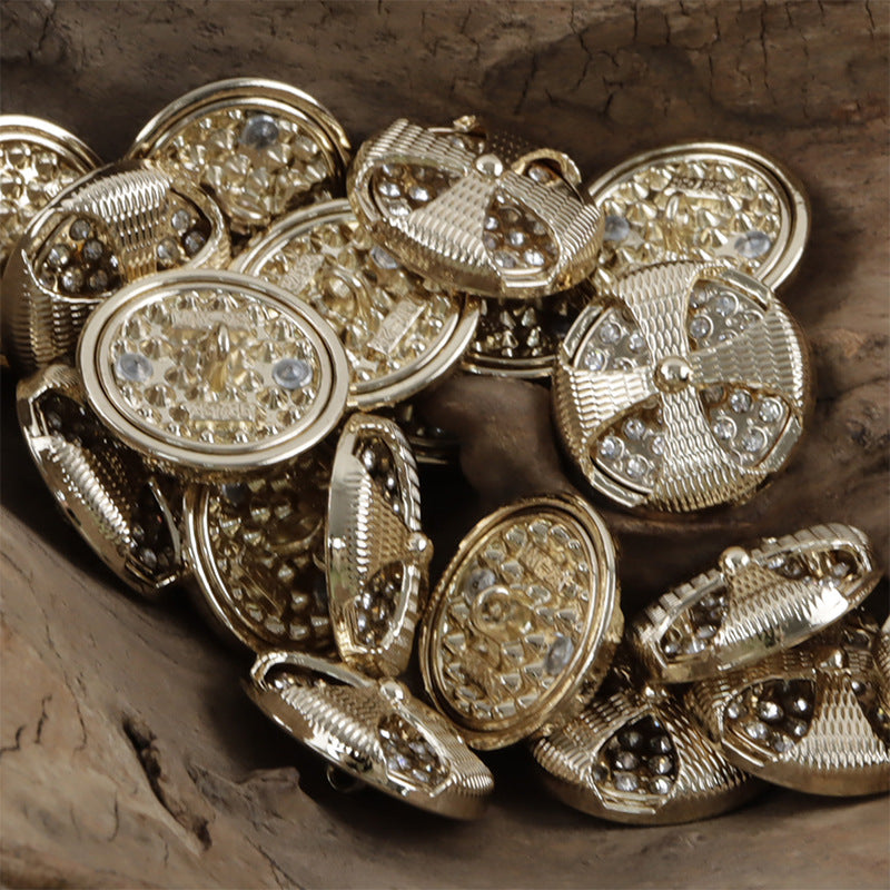 Palace-Style Diamond-Inlaid Hollow Windmill Metal Button 10pcs - Lots of Buttons