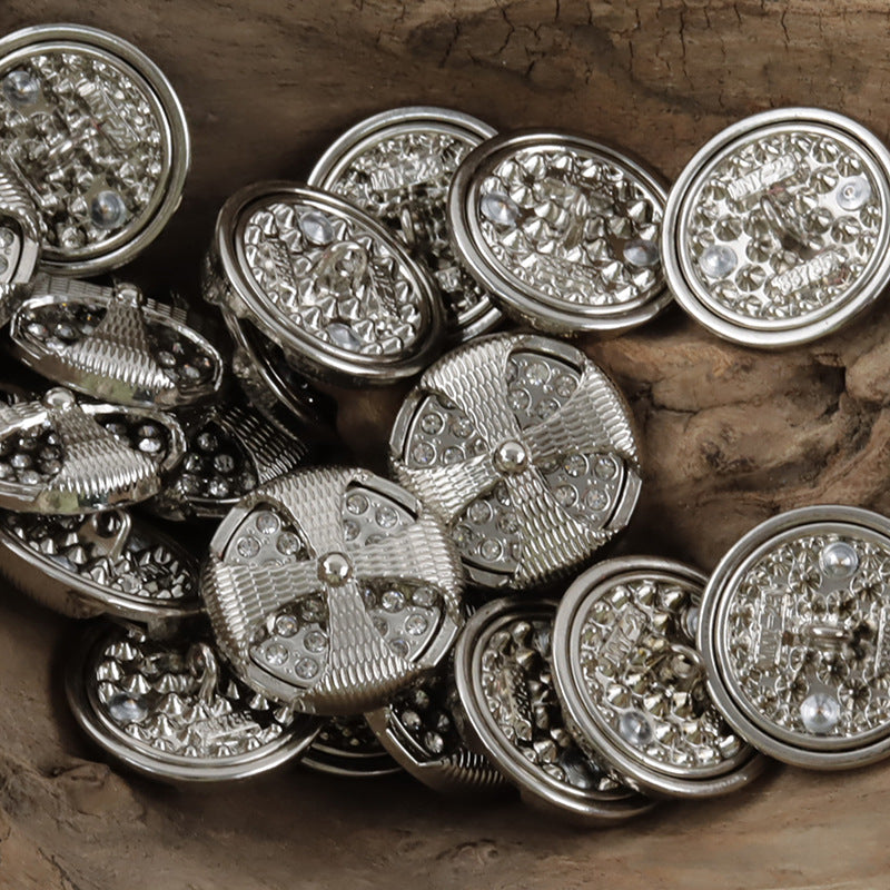 Palace-Style Diamond-Inlaid Hollow Windmill Metal Button 10pcs - Lots of Buttons