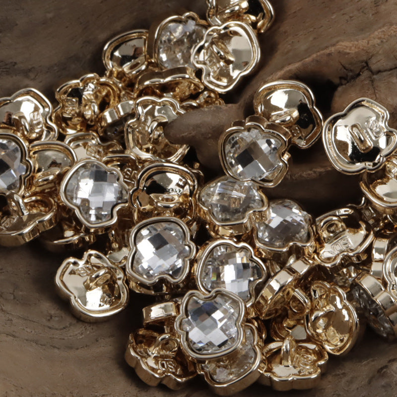 11.5mm Apple-Shaped Metal Button Inlaid Rhinestones for DIY Jewelry 10pcs - Lots of Buttons