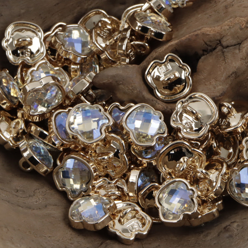 11.5mm Apple-Shaped Metal Button Inlaid Rhinestones for DIY Jewelry 10pcs - Lots of Buttons