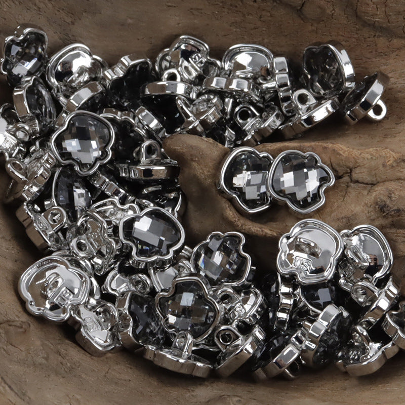 11.5mm Apple-Shaped Metal Button Inlaid Rhinestones for DIY Jewelry 10pcs - Lots of Buttons
