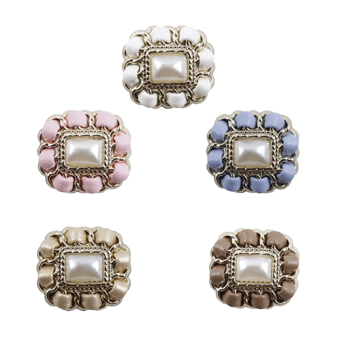 Square Metal Pearl Buttons with Leather Cord Weaving 10pcs - Lots of Buttons