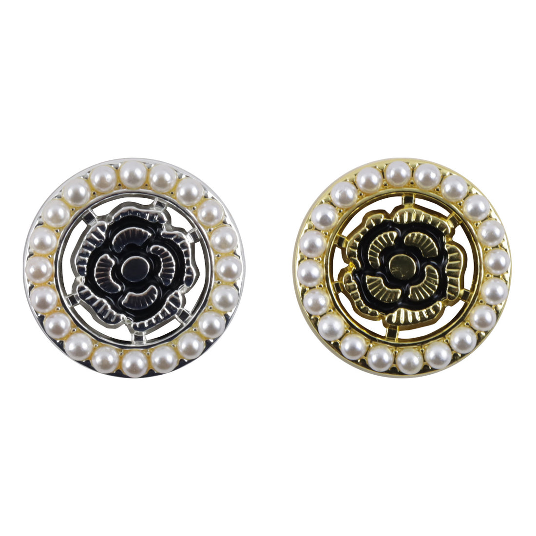 Vintage Palace Baroque Black Rose Hollowed Pearl Metal Button 10pcs - Lots of Buttons