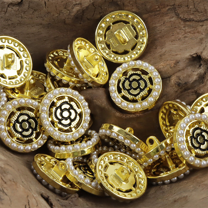 Vintage Palace Baroque Black Rose Hollowed Pearl Metal Button 10pcs - Lots of Buttons