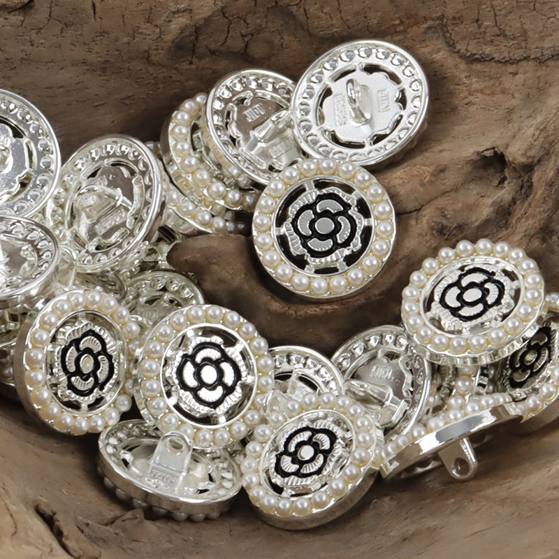 Vintage Palace Baroque Black Rose Hollowed Pearl Metal Button 10pcs - Lots of Buttons