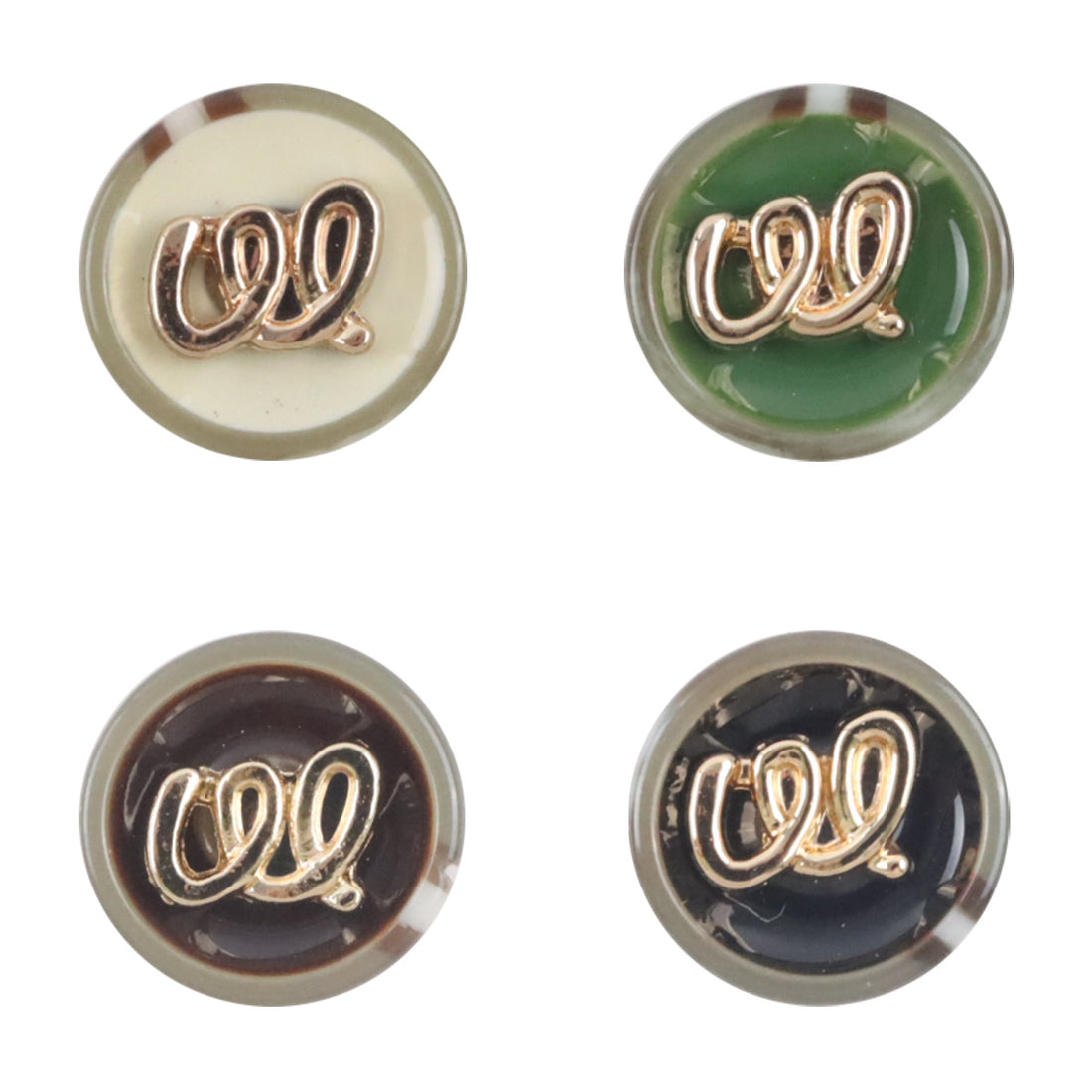 Two-Tone Retro Dark Green Resin-Metal Combination Buttons 10pcs - Lots of Buttons