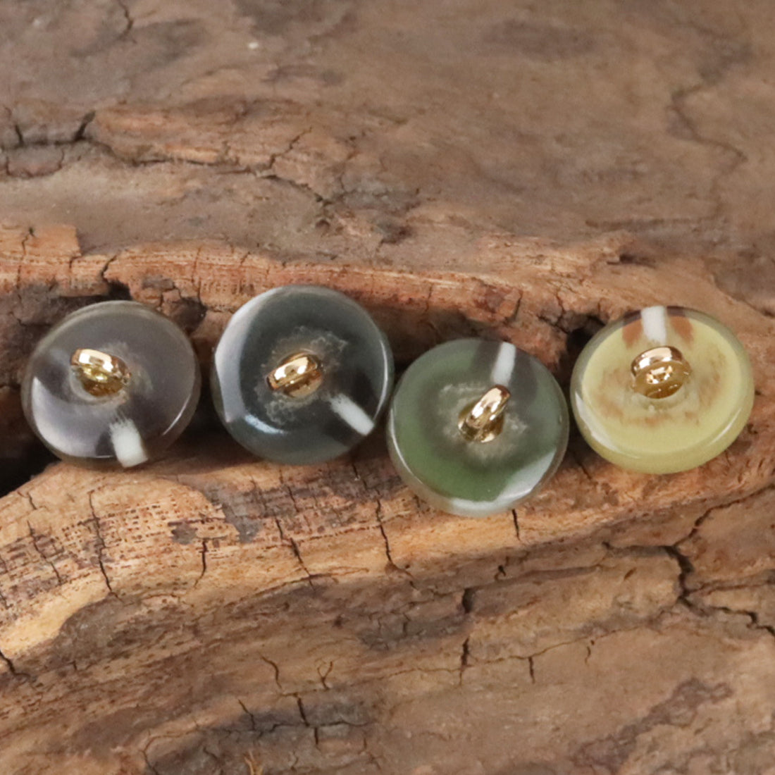 Two-Tone Retro Dark Green Resin-Metal Combination Buttons 10pcs - Lots of Buttons