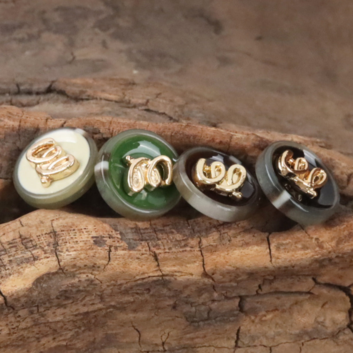 Two-Tone Retro Dark Green Resin-Metal Combination Buttons 10pcs - Lots of Buttons