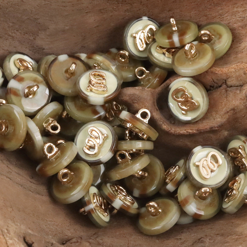 Two-Tone Retro Dark Green Resin-Metal Combination Buttons 10pcs - Lots of Buttons