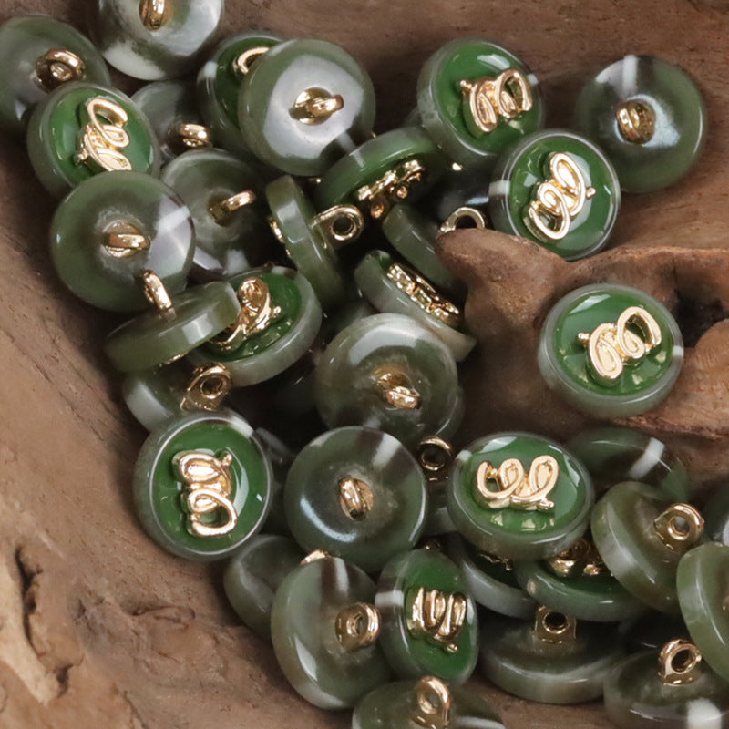 Two-Tone Retro Dark Green Resin-Metal Combination Buttons 10pcs - Lots of Buttons