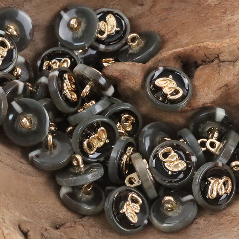 Two-Tone Retro Dark Green Resin-Metal Combination Buttons 10pcs - Lots of Buttons