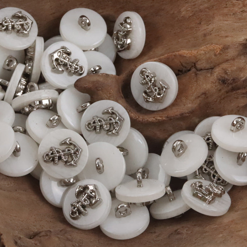 Metal Anchor Pattern Resin Buttons for Navy Striped Cardigans 10pcs - Lots of Buttons
