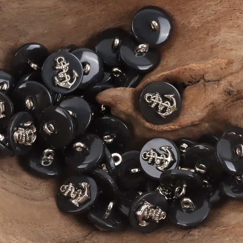 Metal Anchor Pattern Resin Buttons for Navy Striped Cardigans 10pcs - Lots of Buttons