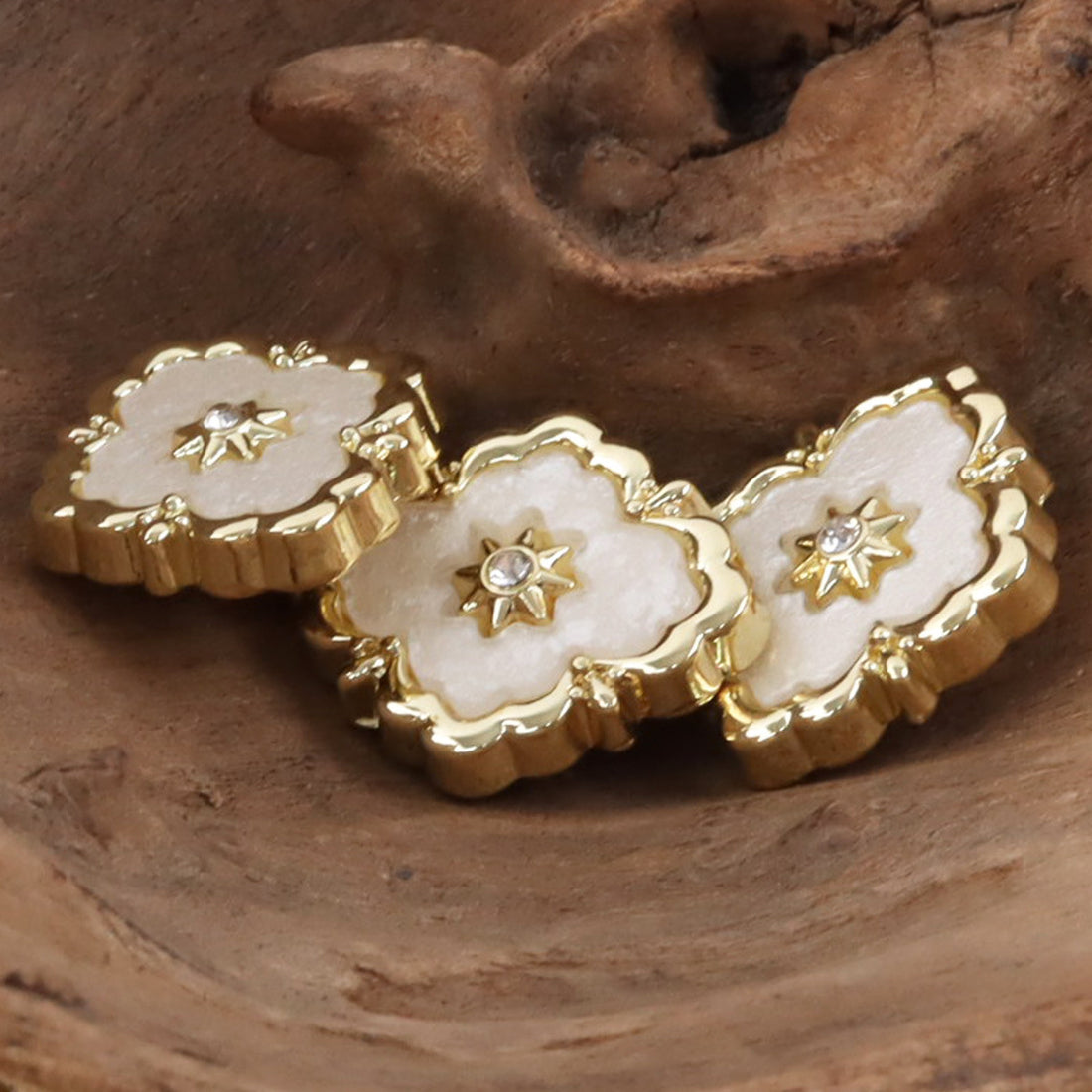Irregular Quadrilateral Metal Buttons Golden Inlay and Diamonds 10PCS - Lots of Buttons
