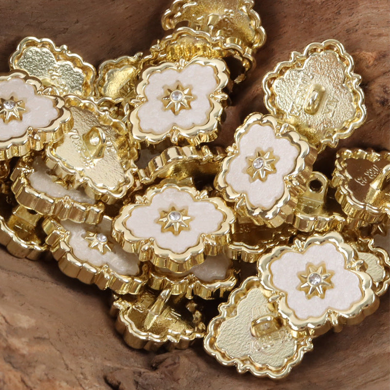 Irregular Quadrilateral Metal Buttons Golden Inlay and Diamonds 10PCS - Lots of Buttons