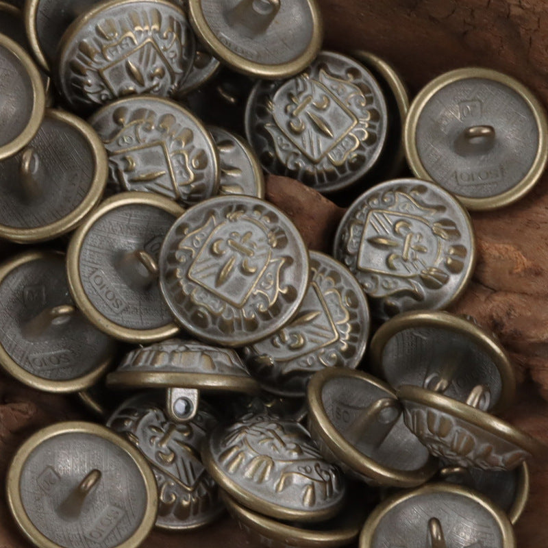 Retro Shield Sword Metal Shank Buttons for School Uniforms 10pcs - Lots of Buttons