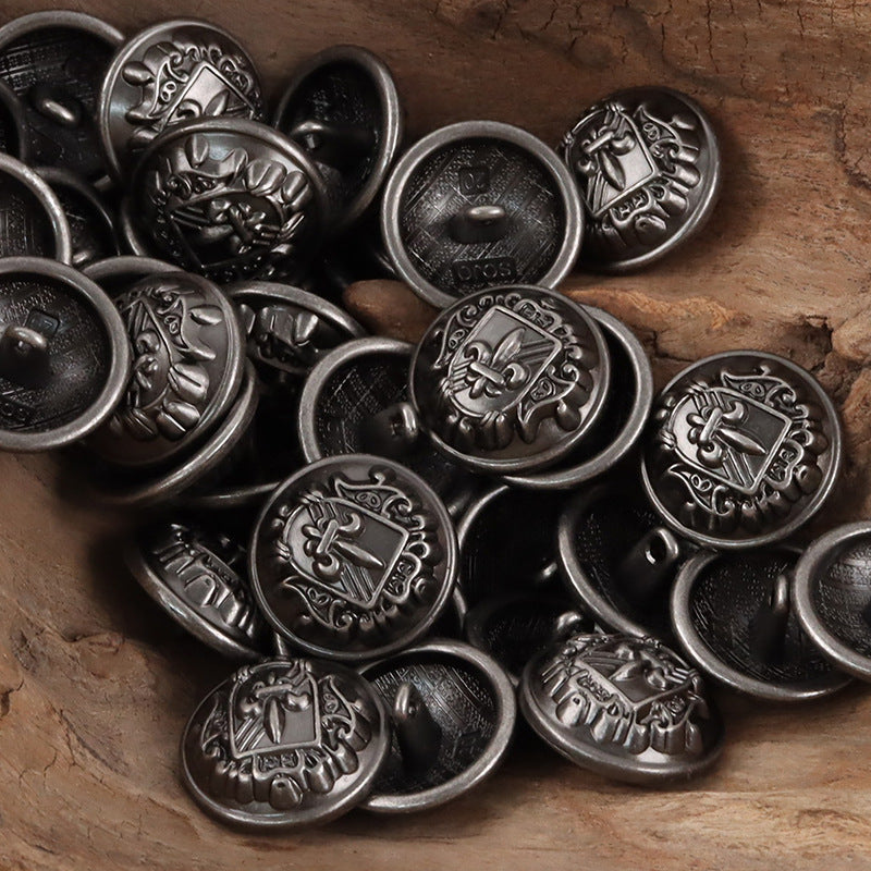 Retro Shield Sword Metal Shank Buttons for School Uniforms 10pcs - Lots of Buttons