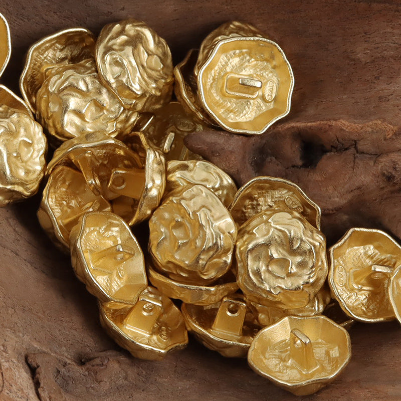 Egyptian-Style Rock-Shaped Golden Metal Buttons for Leather Coats 10pcs - Lots of Buttons