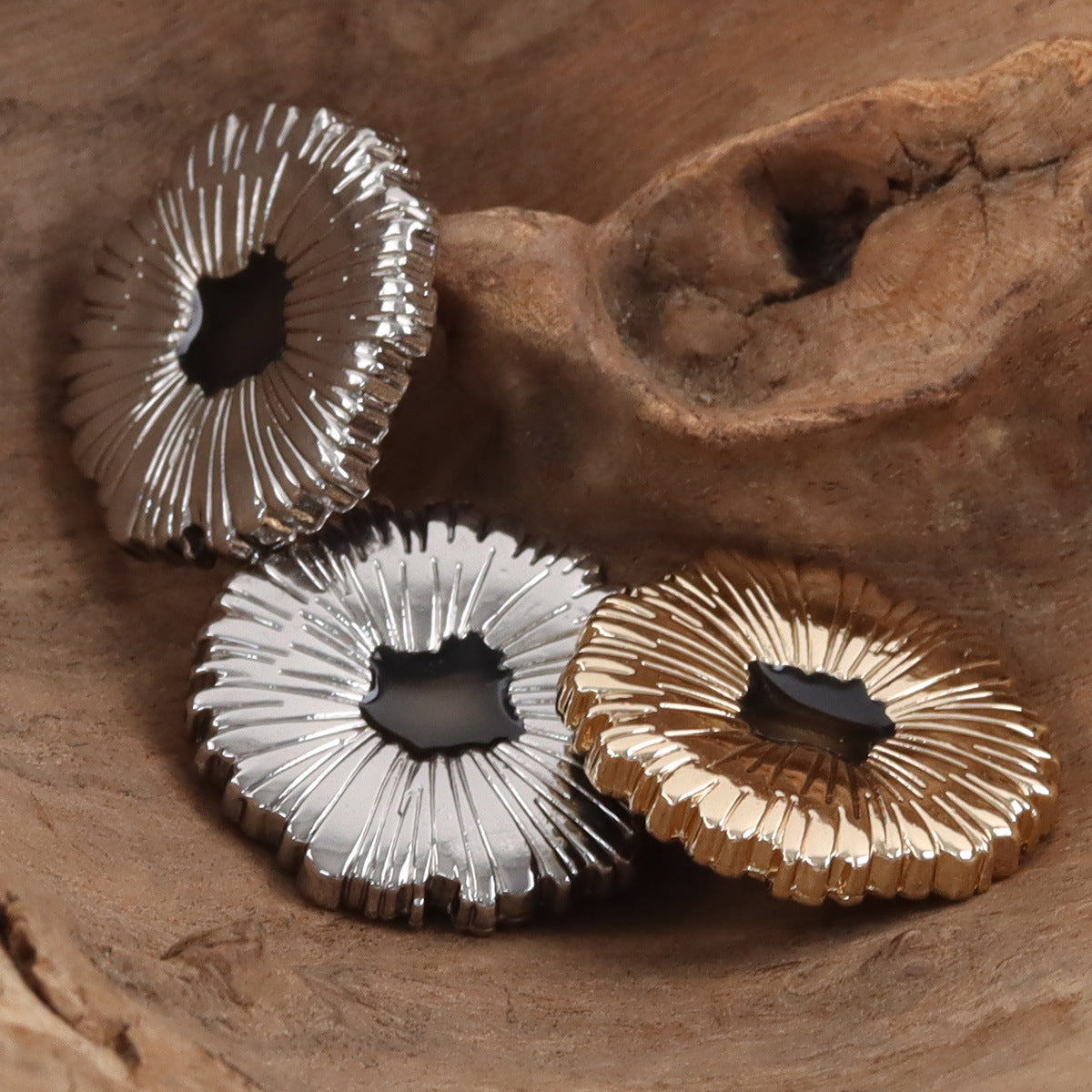 Black Oiled Gold Silver Snowflake Metal Buttons 10 Pack - Lots of Buttons