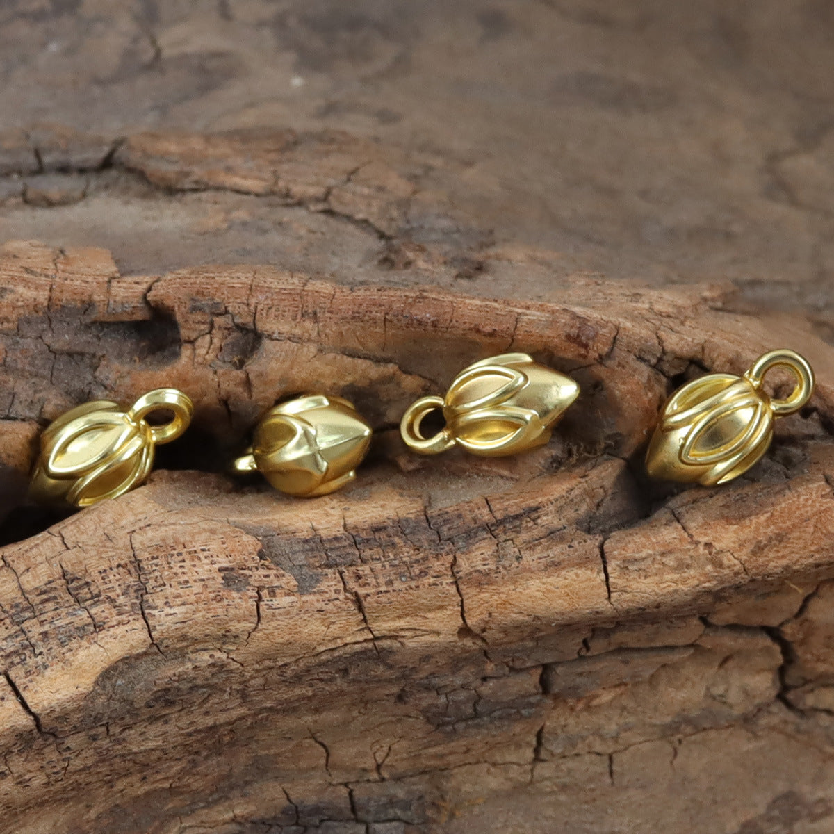 Golden Metal Lotus Pendant Buttons for Buddhist Style DIY Bracelets 10pcs - Lots of Buttons