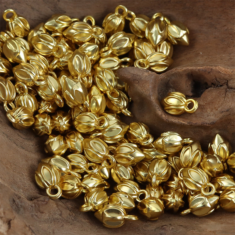 Golden Metal Lotus Pendant Buttons for Buddhist Style DIY Bracelets 10pcs - Lots of Buttons