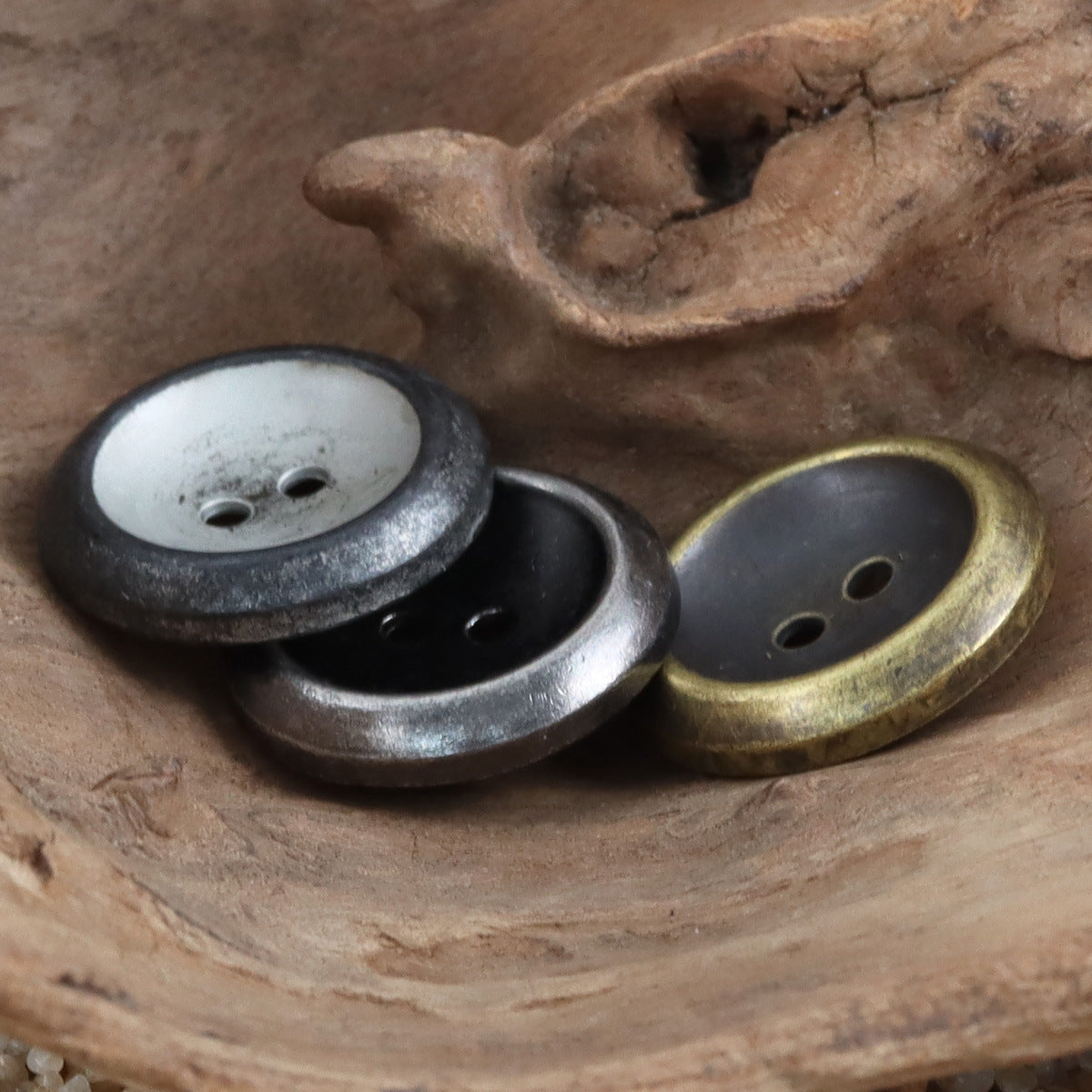 Vintage Distressed Two-Tone Tin Metal Buttons 10pcs - Lots of Buttons