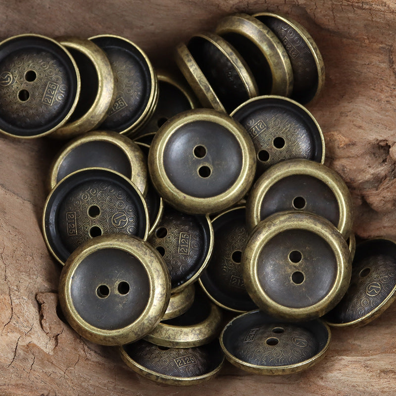 Vintage Distressed Two-Tone Tin Metal Buttons 10pcs - Lots of Buttons