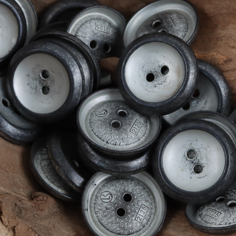 Vintage Distressed Two-Tone Tin Metal Buttons 10pcs - Lots of Buttons