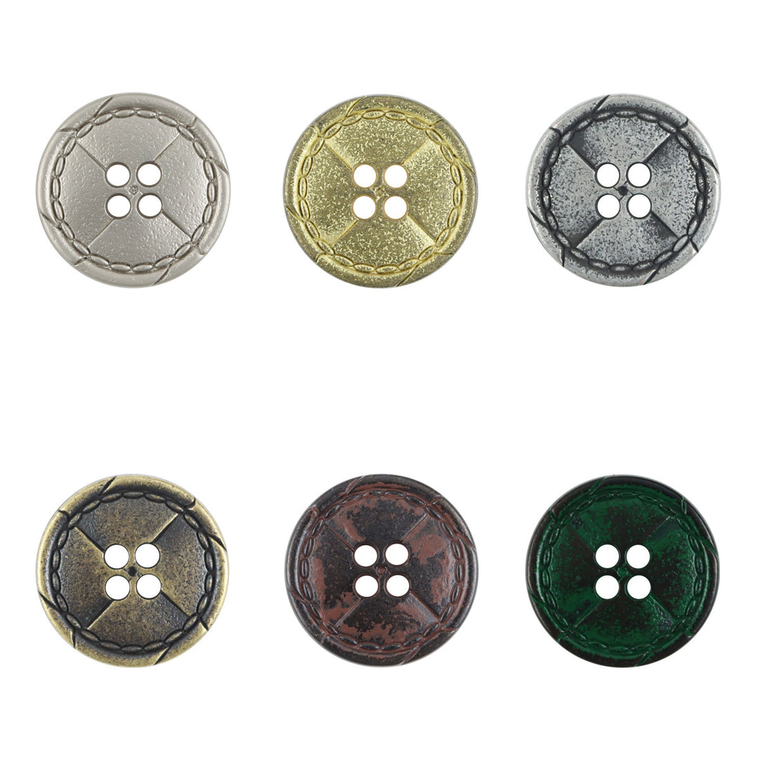 Vintage Distressed Metal Buttons with Divider Lines 10pcs - Lots of Buttons