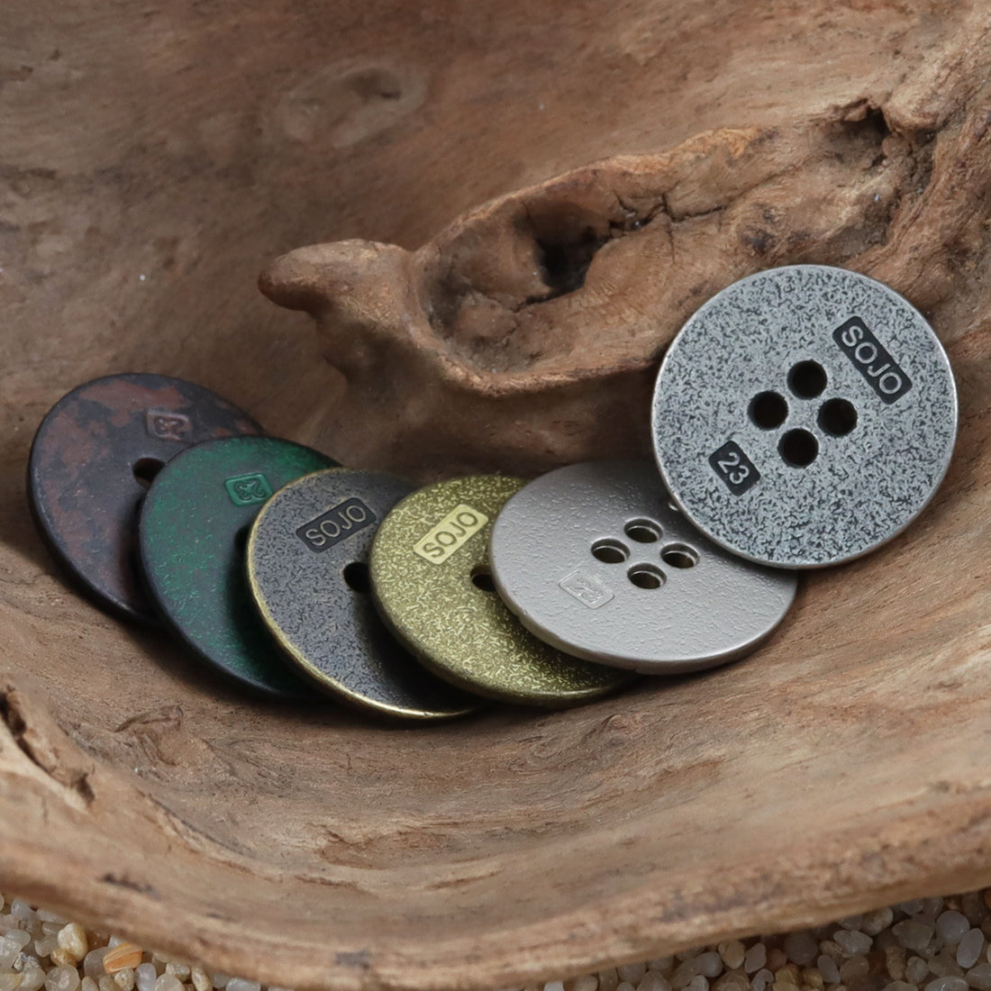 Vintage Distressed Metal Buttons with Divider Lines 10pcs - Lots of Buttons