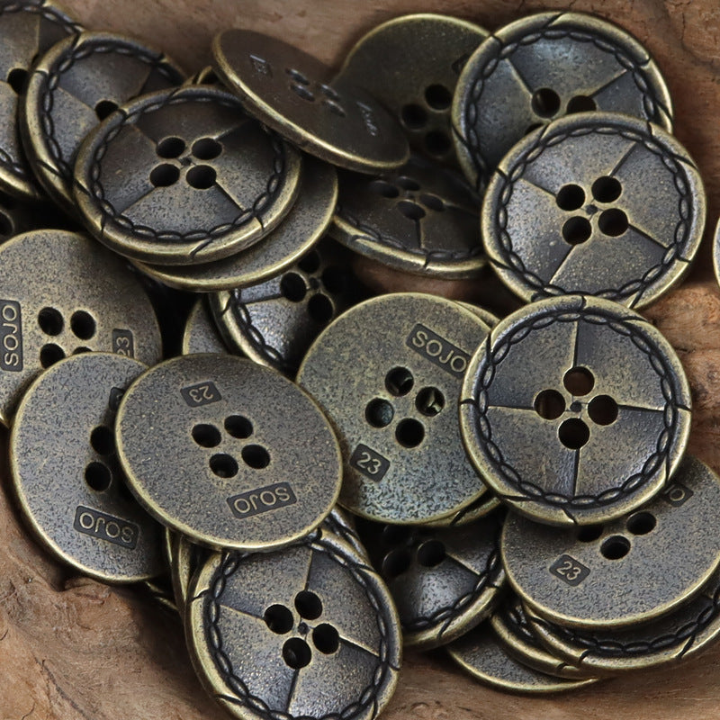 Vintage Distressed Metal Buttons with Divider Lines 10pcs - Lots of Buttons
