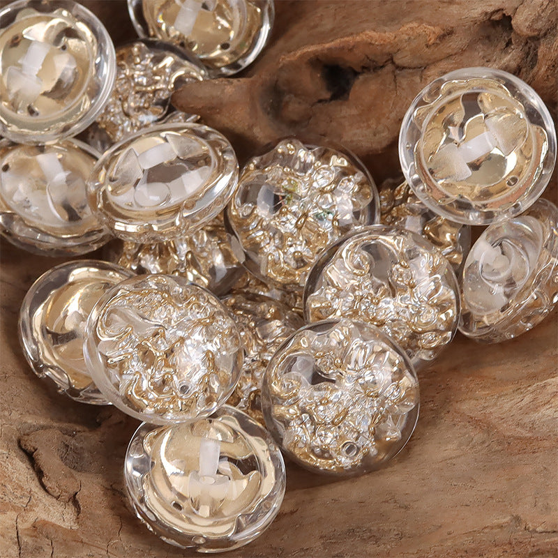 Crystal Flower Resin Metal Shank Buttons 10pcs - Lots of Buttons