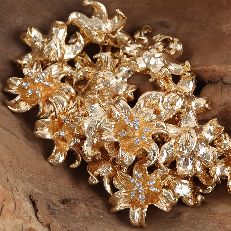 Glittering Golden 3D Flower Metal Buttons with Crystal Accents,10pcs - Lots of Buttons